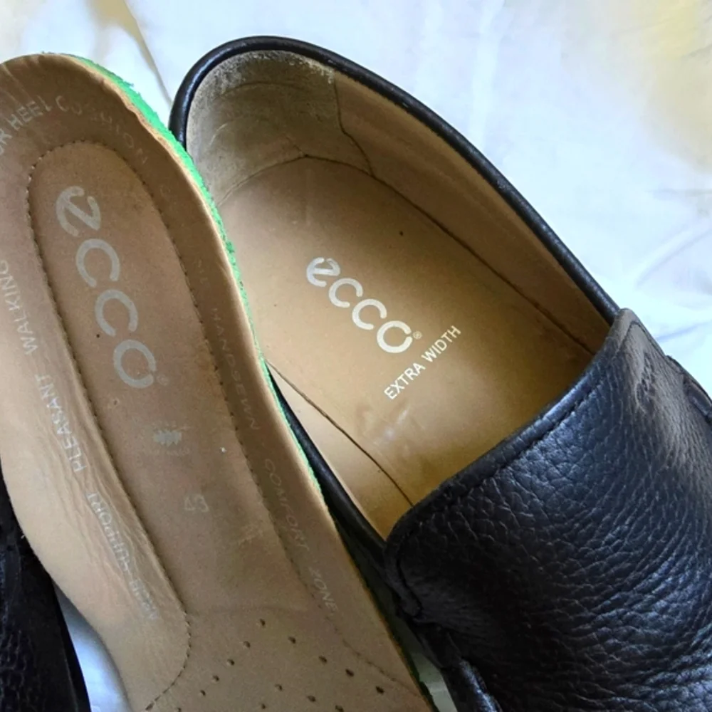 Ecco Sz 43 Mens Black Pebbled Leather Slip-On Comfort Moccasin Moc Driving Shoes